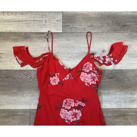 Speechless‎ Red Floral Midi Dress NWT Sz M, High-low Hem, Ruffles, Fairy - Picture 9 of 12